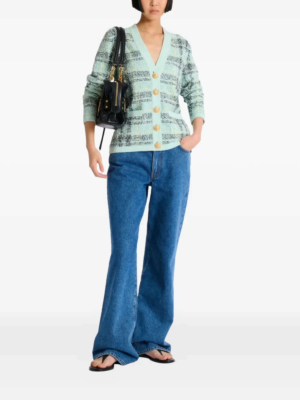 Balmain Tweed vest met glitters Groen