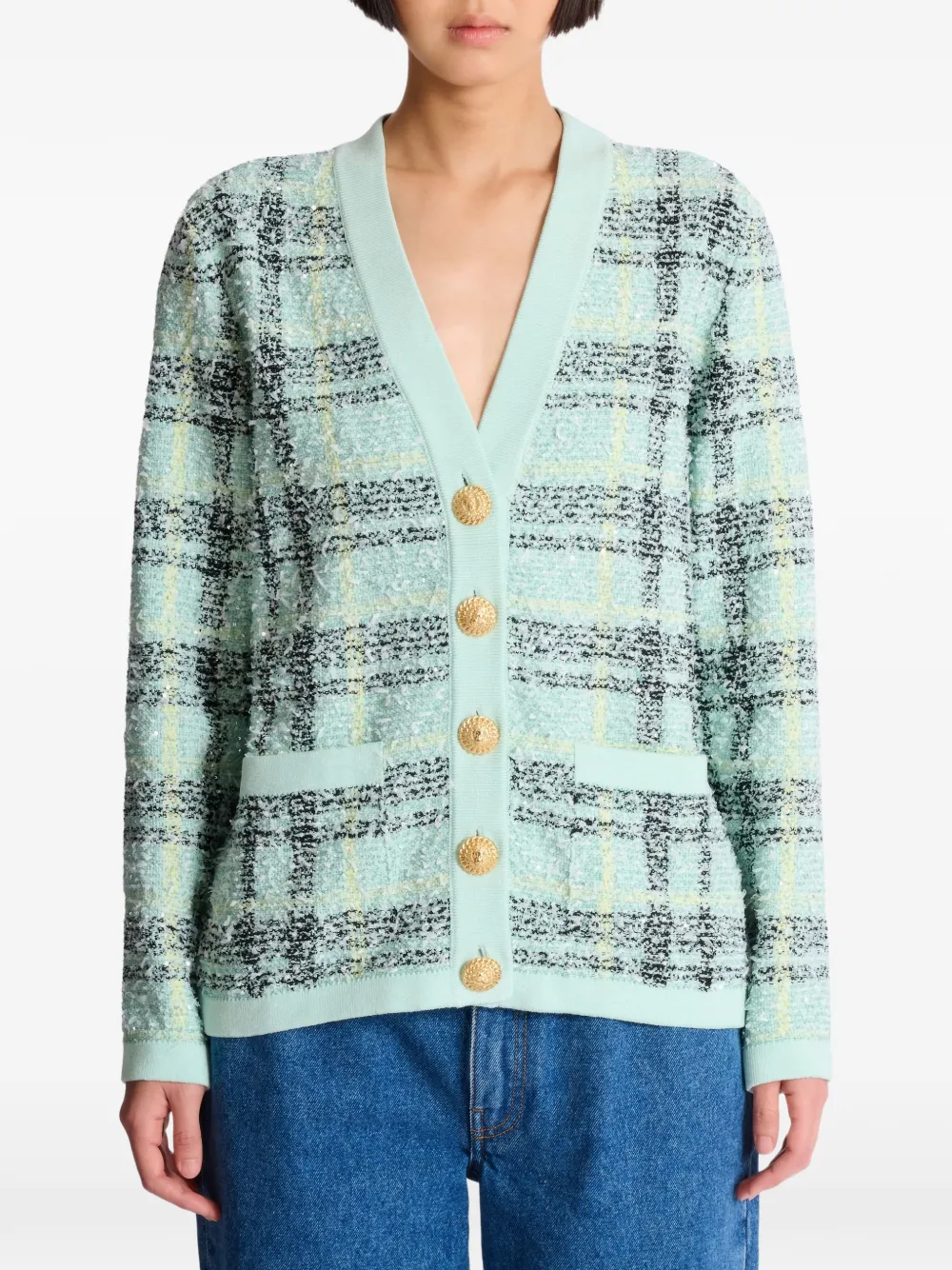 Balmain Tweed vest met glitters Groen