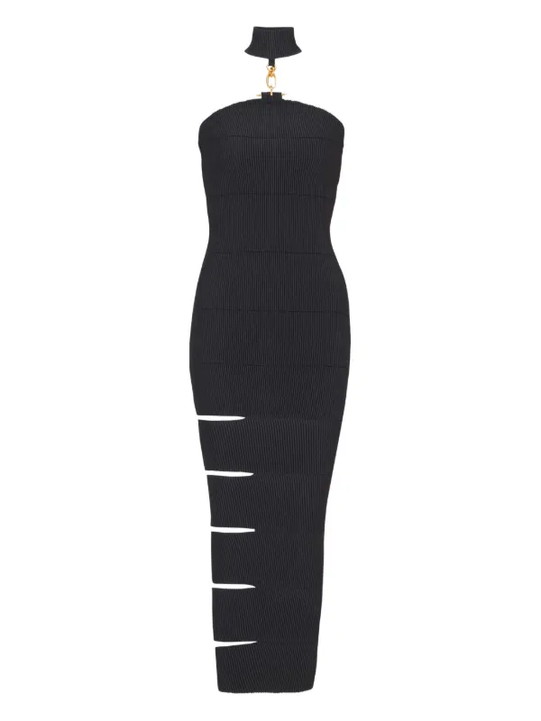 Balmain Long-sleeveless Dress with Embellished Detail in Black