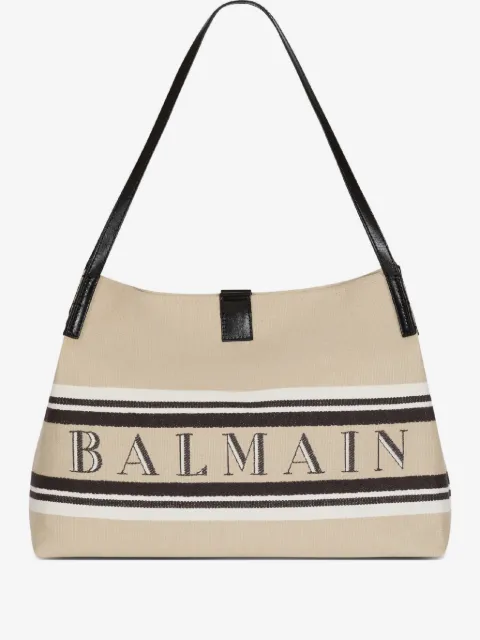 Balmain medium Release Shopper bag in canvas and calfskin