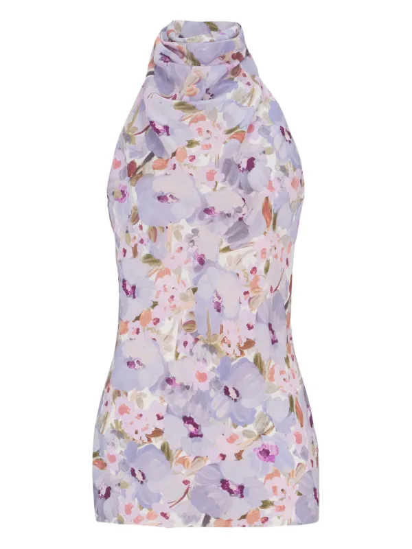 Balmain Sleeveless Top with Poppy Flower Print in Purple