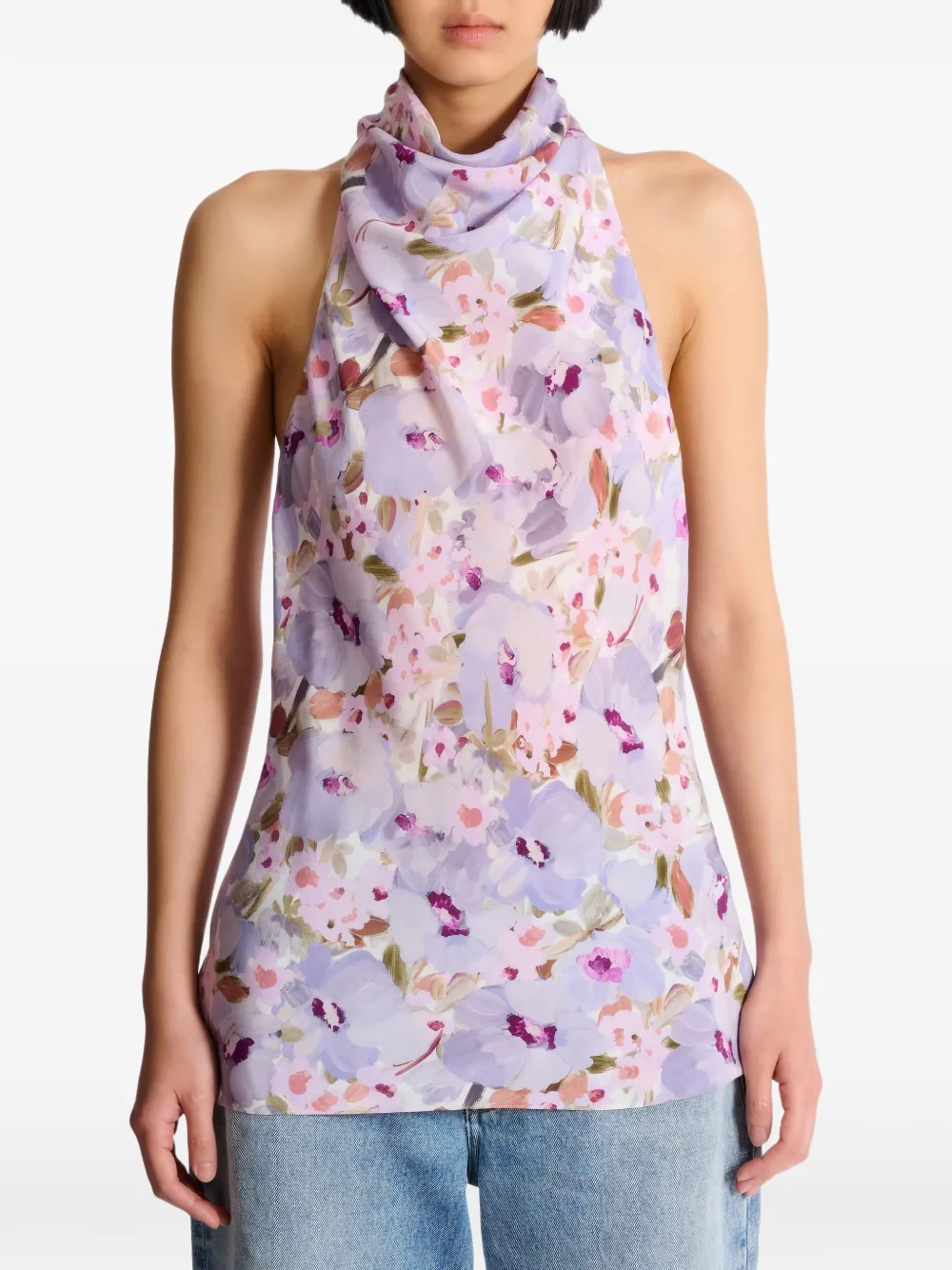  Balmain Top Con Estampado Poppy Flower - Morado 