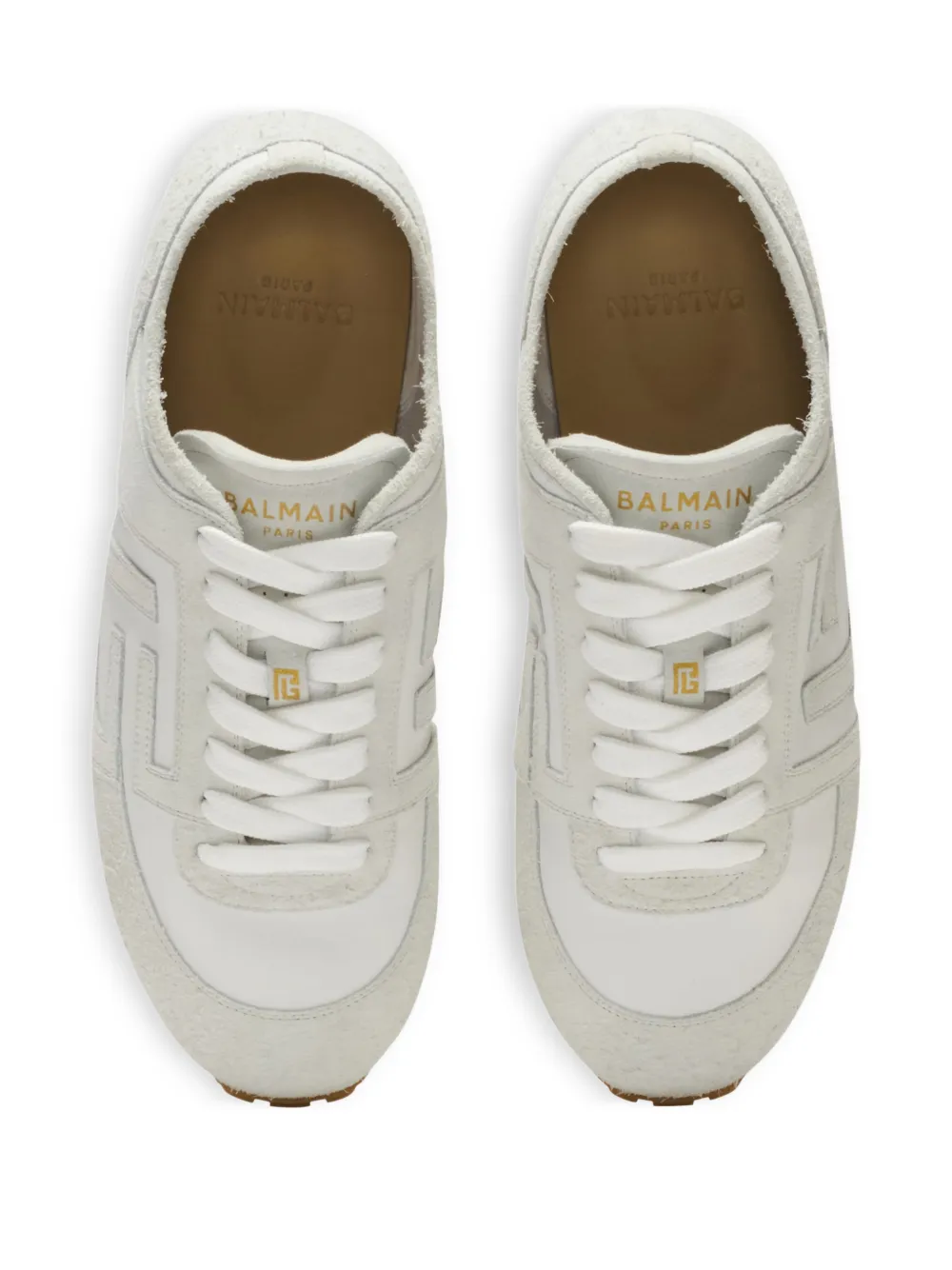 Balmain Racer 45 Trainers in Lambskin and Suede in White, view 4