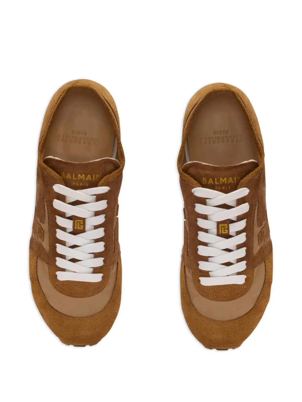 Balmain Racer suède sneakers met vlakken Bruin
