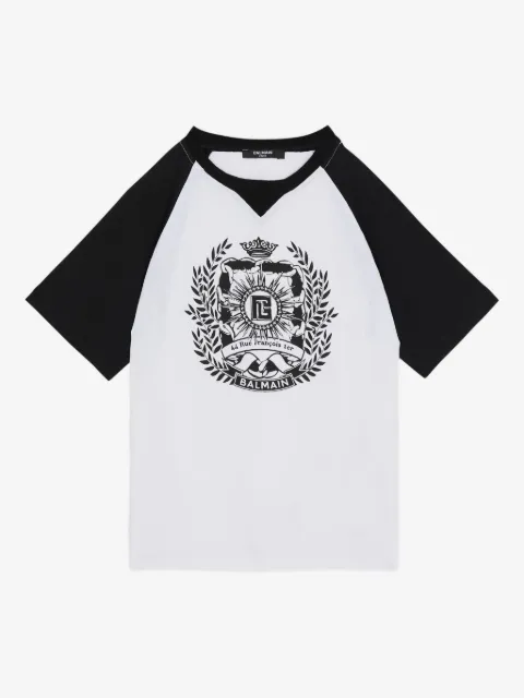 Balmain Kids playera con mangas raglán y logo estampado