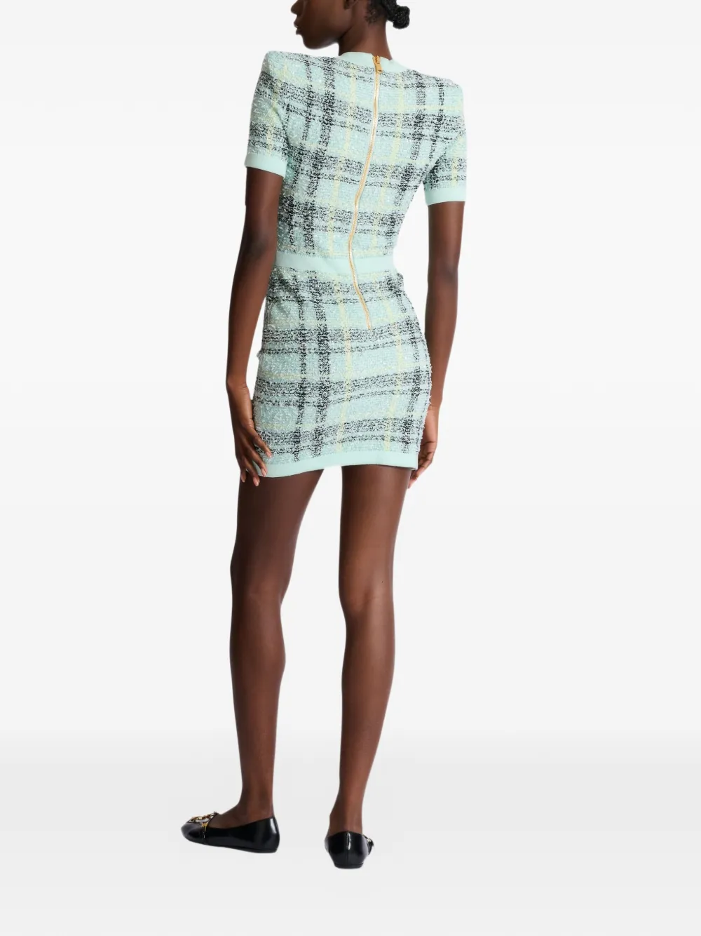 Balmain Tweed mini-jurk met glitters Groen