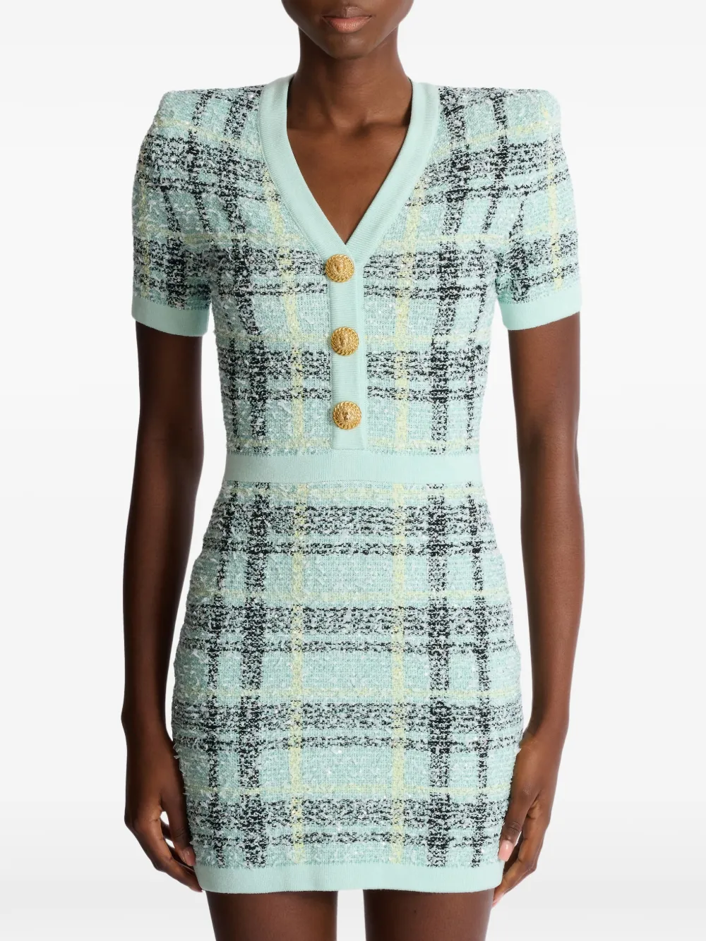 Balmain Tweed mini-jurk met glitters Groen