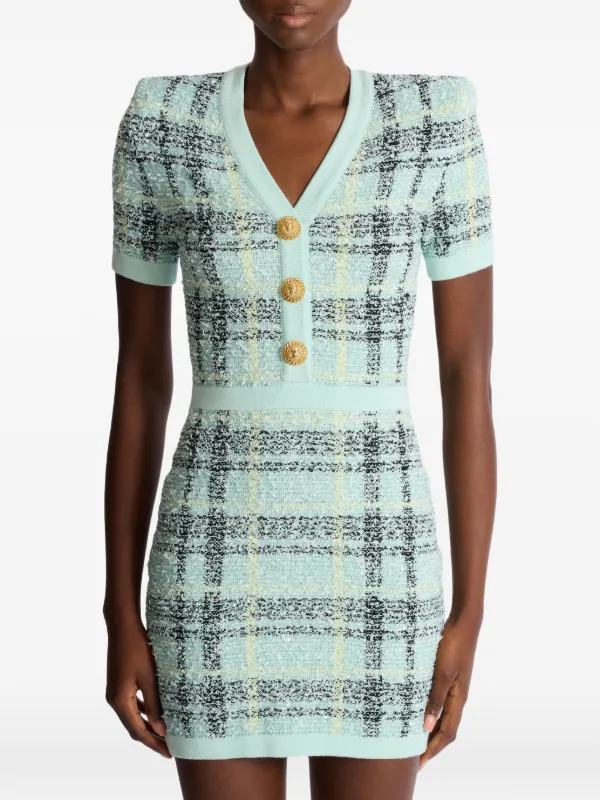 Balmain Mini Glittered Tweed Dress | Green | FARFETCH GE Balmain Mini Glittered Tweed Dress | Green | FARFETCH GE