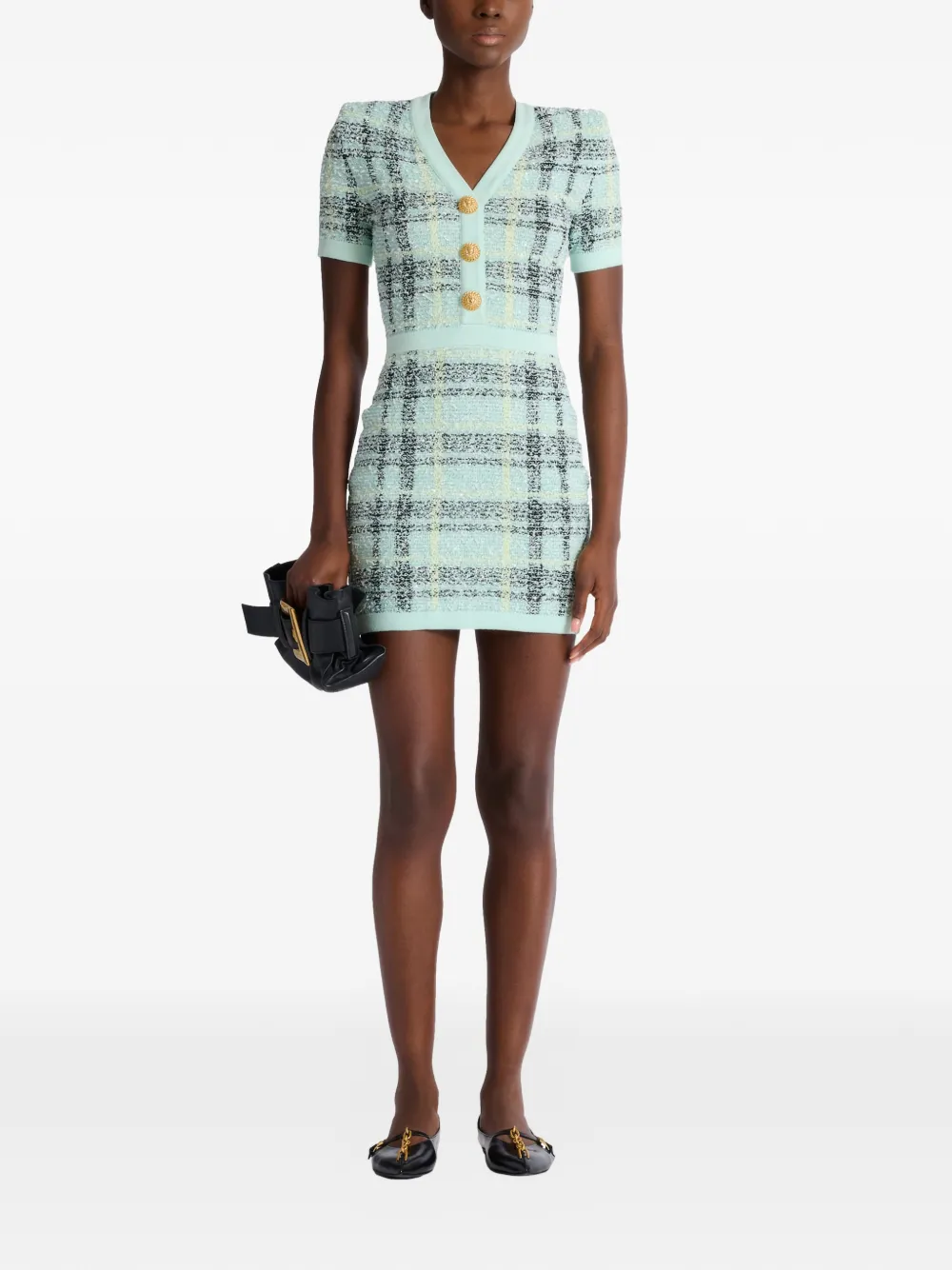 Balmain Tweed mini-jurk met glitters Groen