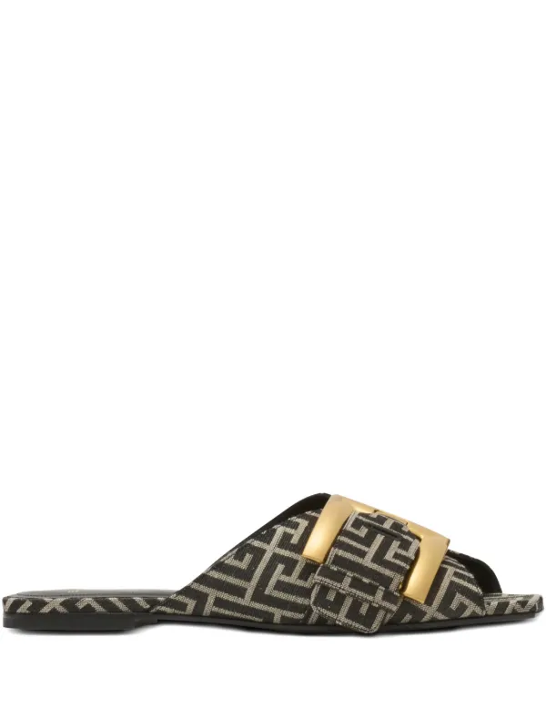Balmain Anthem Monogram-pattern Sandals in Black