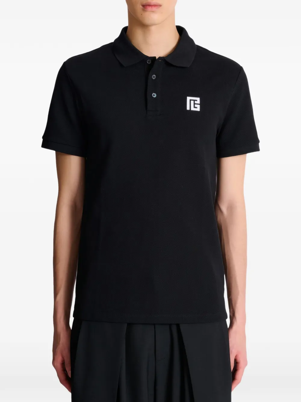 Balmain Embroidered Cotton Polo - Zwart