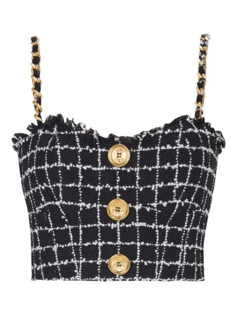 Balmain chain-strap tweed top