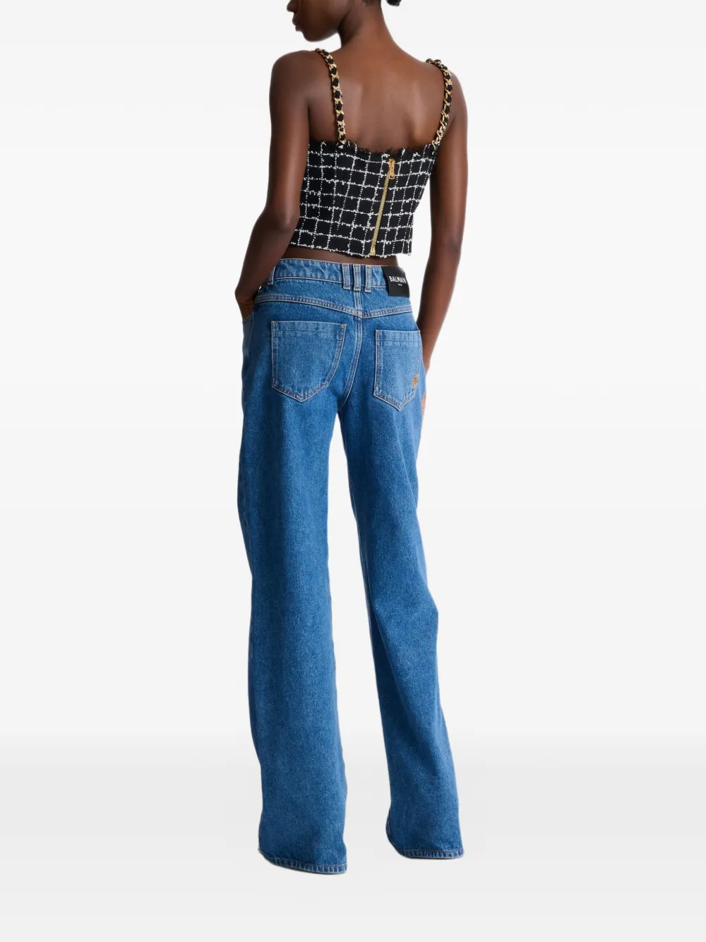  Balmain Chain-strap Tweed Top - Black 