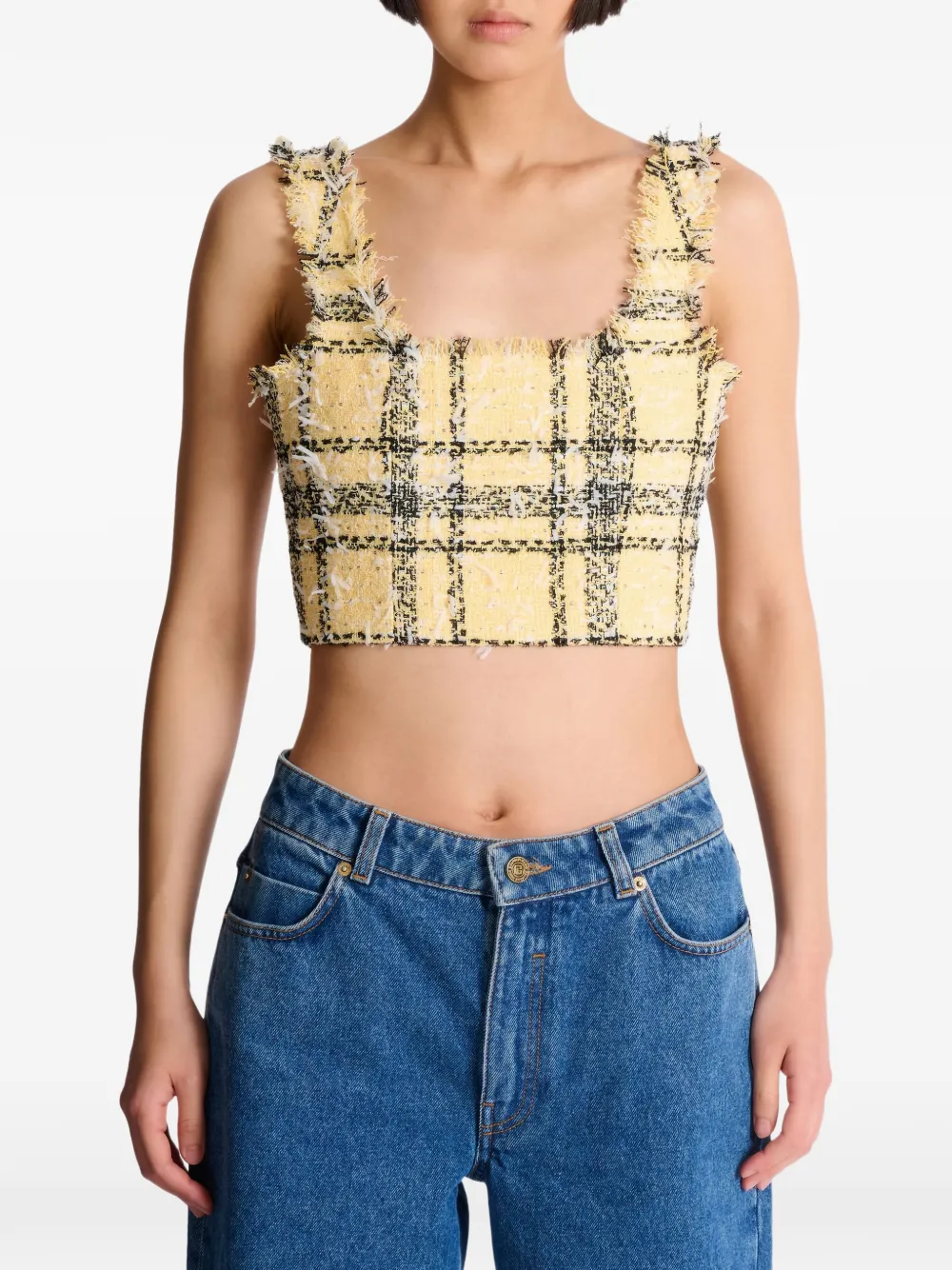 Balmain Tweed top met glitter Geel