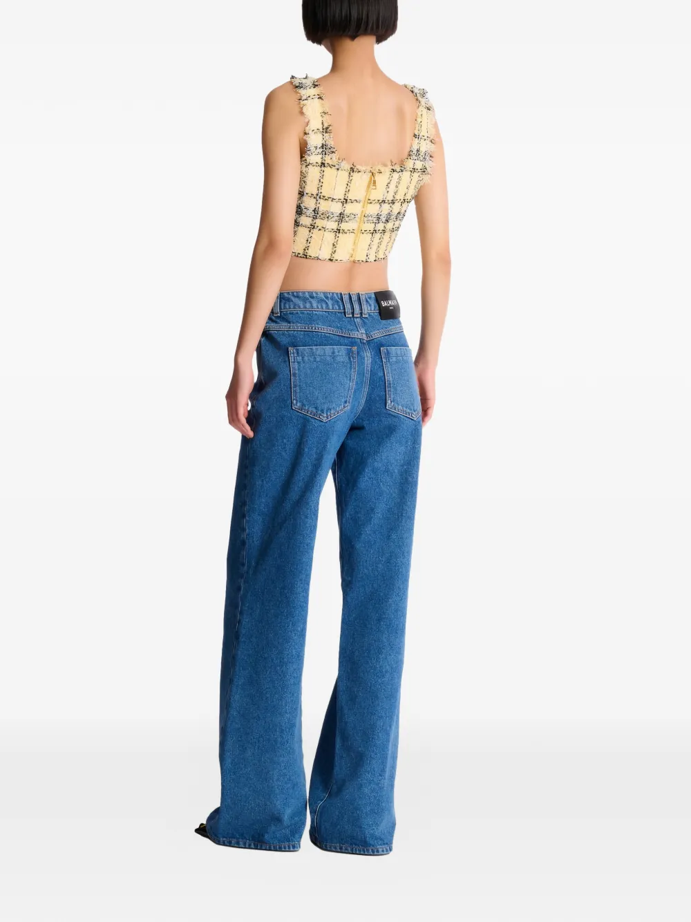 Balmain Tweed top met glitter Geel
