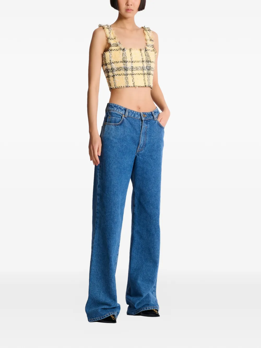  Balmain Glittered Tweed Top - Yellow 