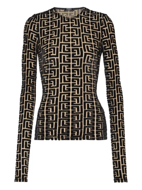 Balmain monogram-pattern velvet top
