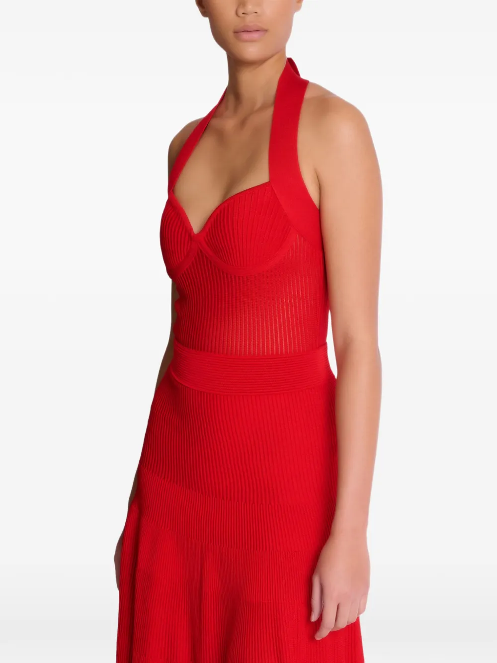 Balmain Geplooide gebreide halterjurk Rood