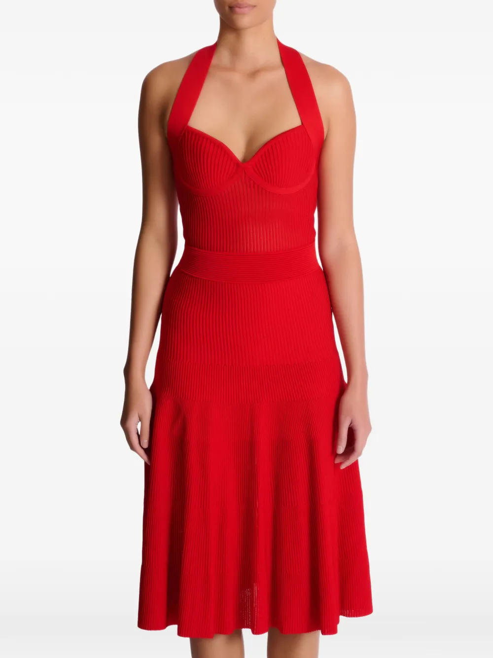 Balmain Geplooide gebreide halterjurk Rood