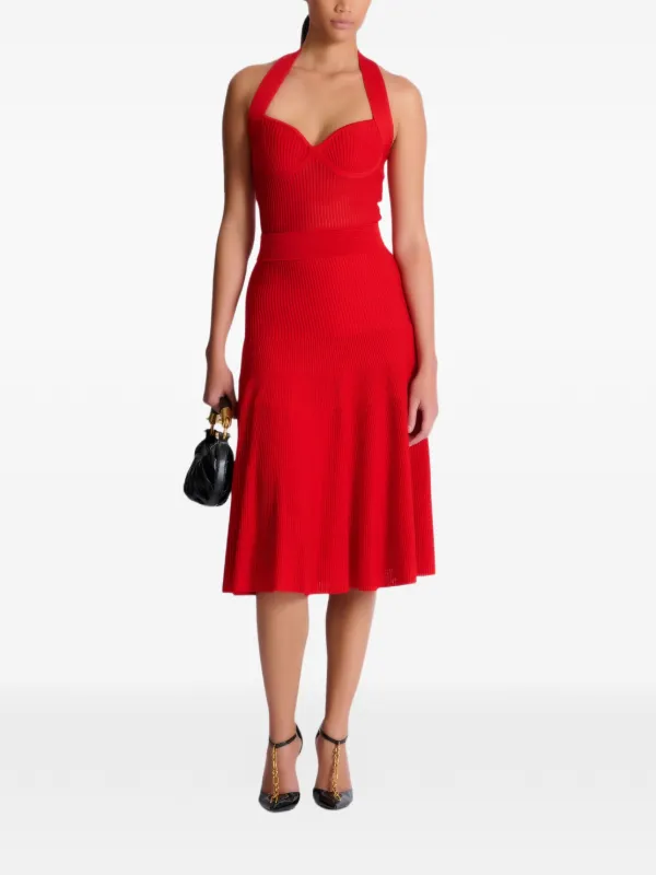Balmain Halterneck Knitted Dress - Red Balmain Halterneck Knitted Dress - Red