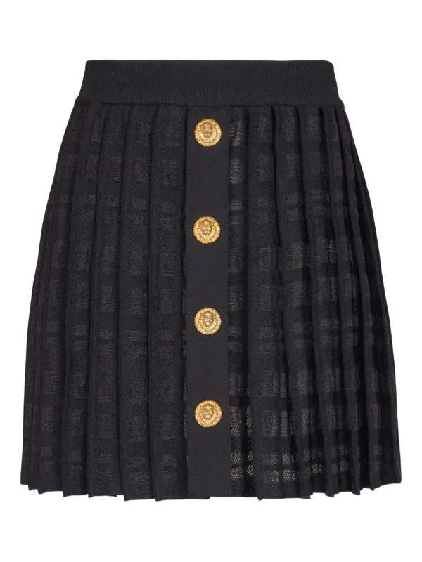 Balmain Plaid-check Pleated Skirt in Black