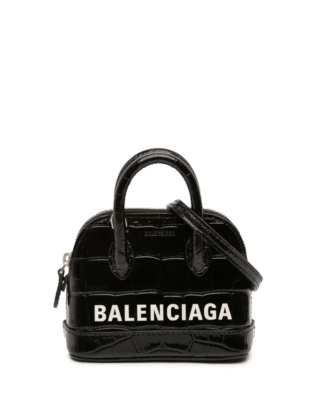 Balenciaga Pre-Owned 2021 Mini Crocodile Embossed Calfskin Ville satchel - Nero