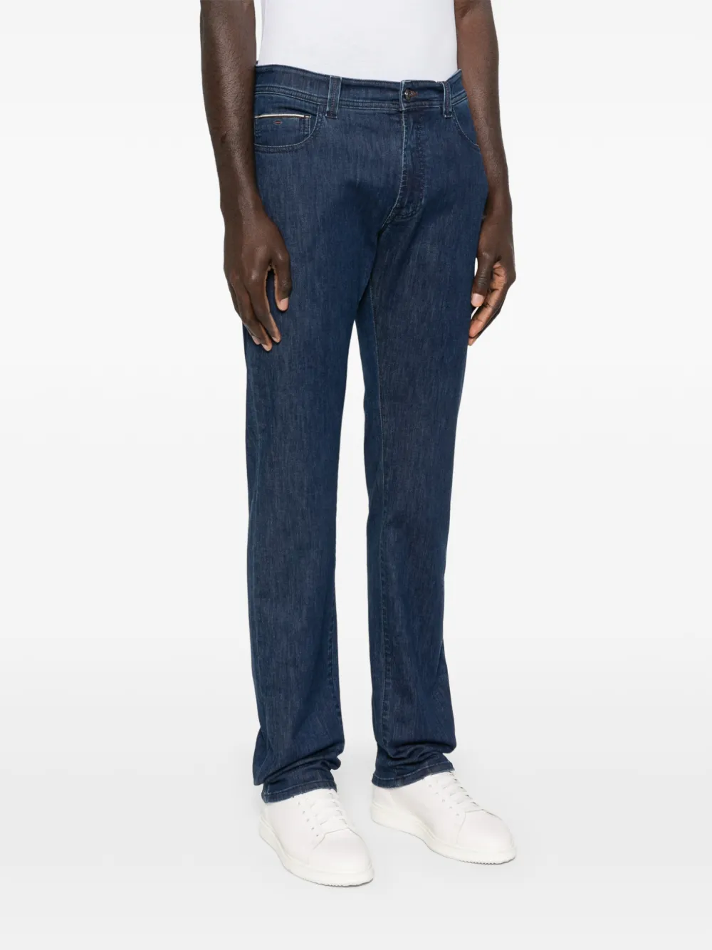 Canali Broek met zak en riemlus Blauw