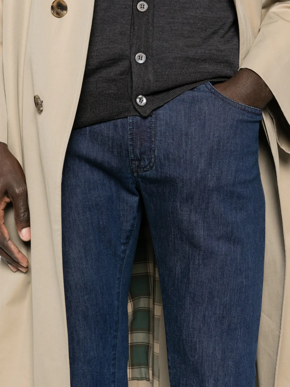 Canali Broek met zak en riemlus Blauw