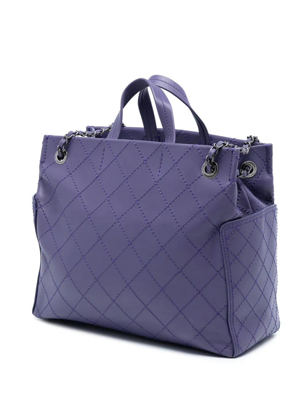 2014-2015 Medium Cc Quilted Calfskin Pocket Tote Satchel