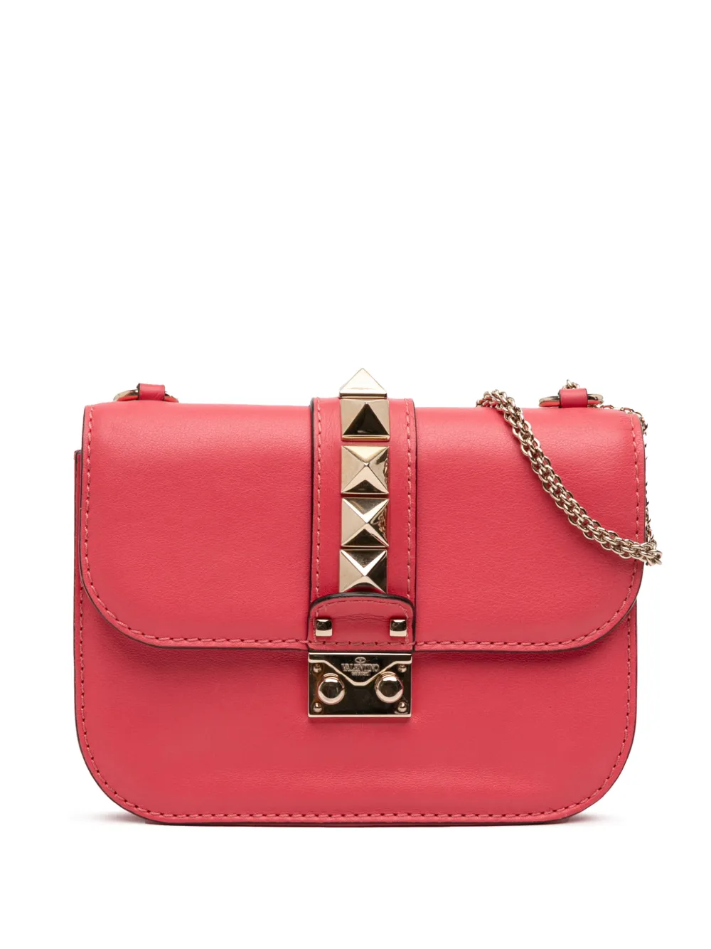 Pre-owned Valentino Garavani 2010-2025 Small Rockstud Glam Lock Crossbody Bag In Pink