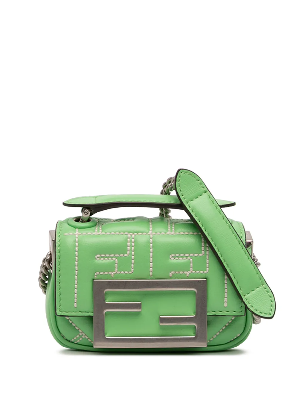Fendi Pre-Owned 2000-2025 Nano Zucca Embossed Leather Baguette Charm crossbody bag - Verde