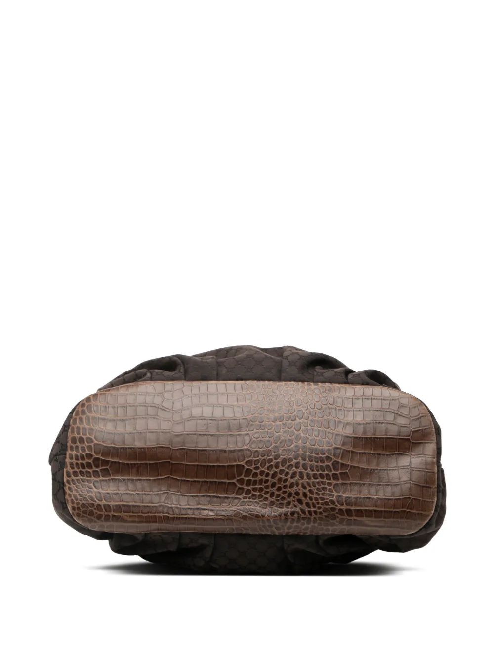 Celine Pre-owned 2009 Embossed Leather Trimmed Macadam Canvas Vertical Tote Bag in Brown, view 4