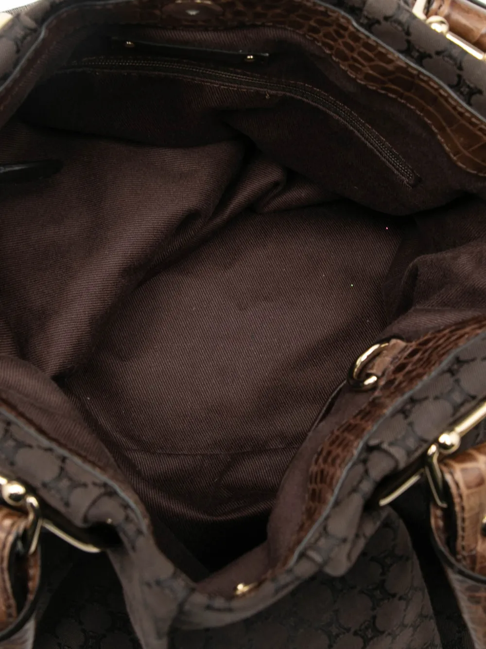 Celine Pre-owned 2009 Embossed Leather Trimmed Macadam Canvas Vertical Tote Bag in Brown, view 5