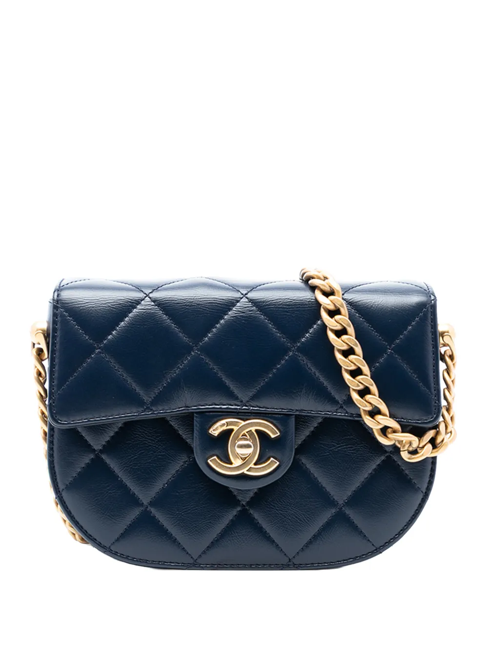 CHANEL Pre-Owned 2021-2025 Mini CC Quilted Shiny Calfskin Round Moon Messenger Flap satchel - Blu