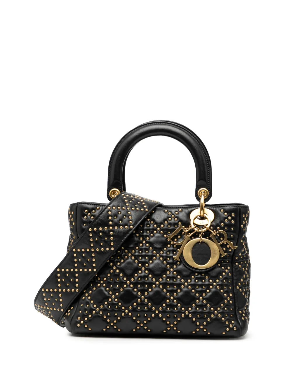 Christian Dior Pre-Owned 2017 Medium Lambskin Cannage Studded Supple Lady Dior satchel - Schwarz