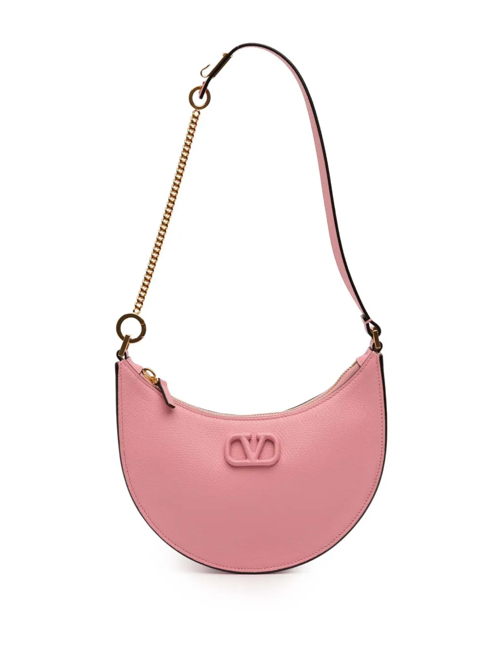 Pre-owned Valentino Garavani 2018-2025 Mini Grainy Calfskin Vlogo Hobo Bag In Pink