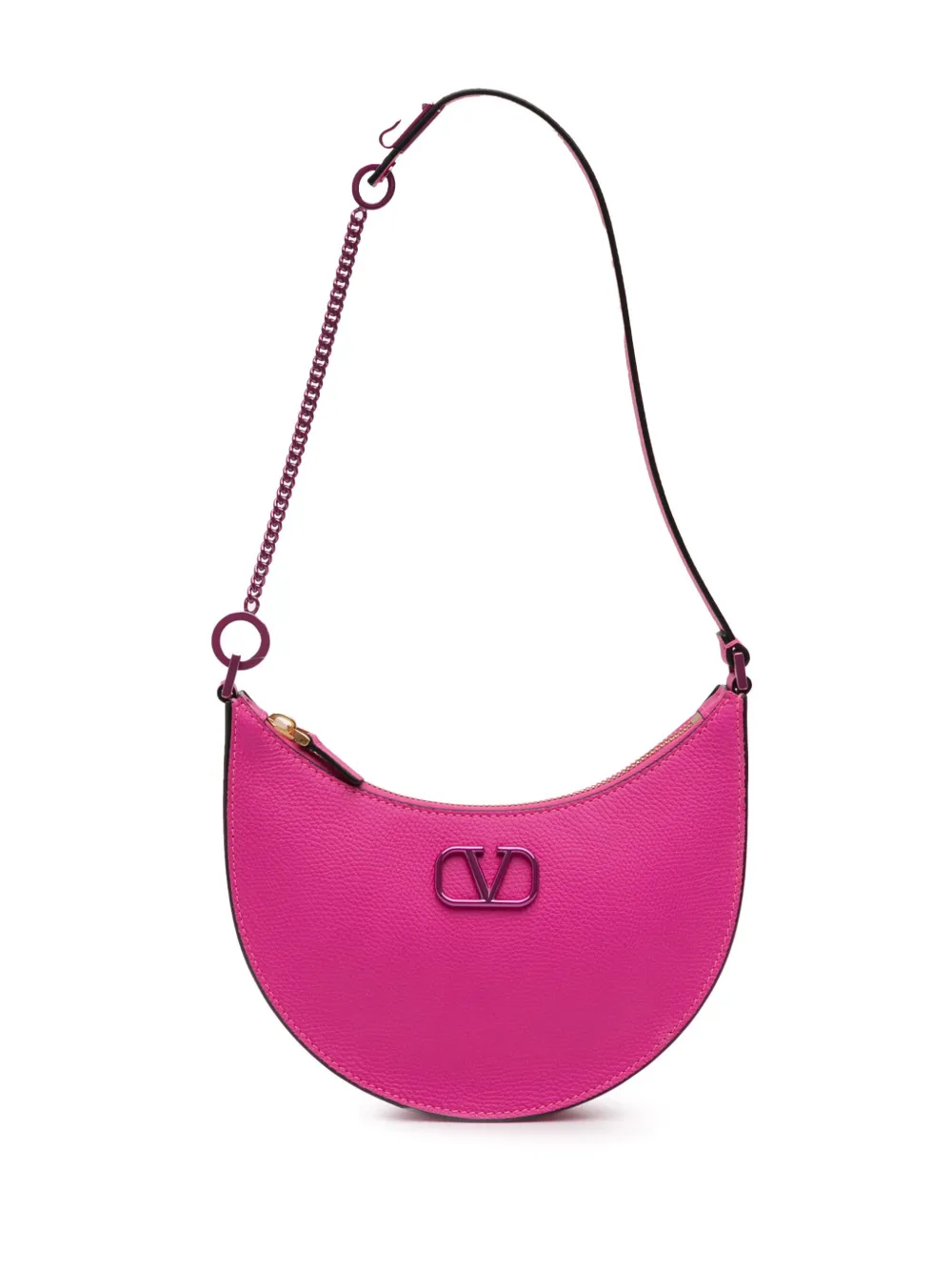 Pre-owned Valentino Garavani 2018-2025 Mini Grainy Calfskin Vlogo Hobo Bag In Pink