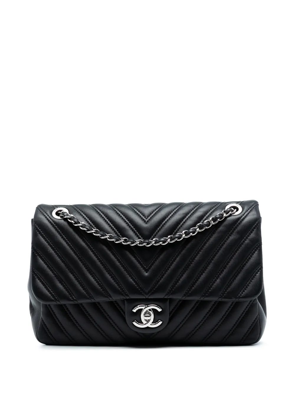 CHANEL Pre-Owned 2015-2016 Jumbo Classic Chevron Lambskin Double Stitch Single Flap shoulder bag - Nero