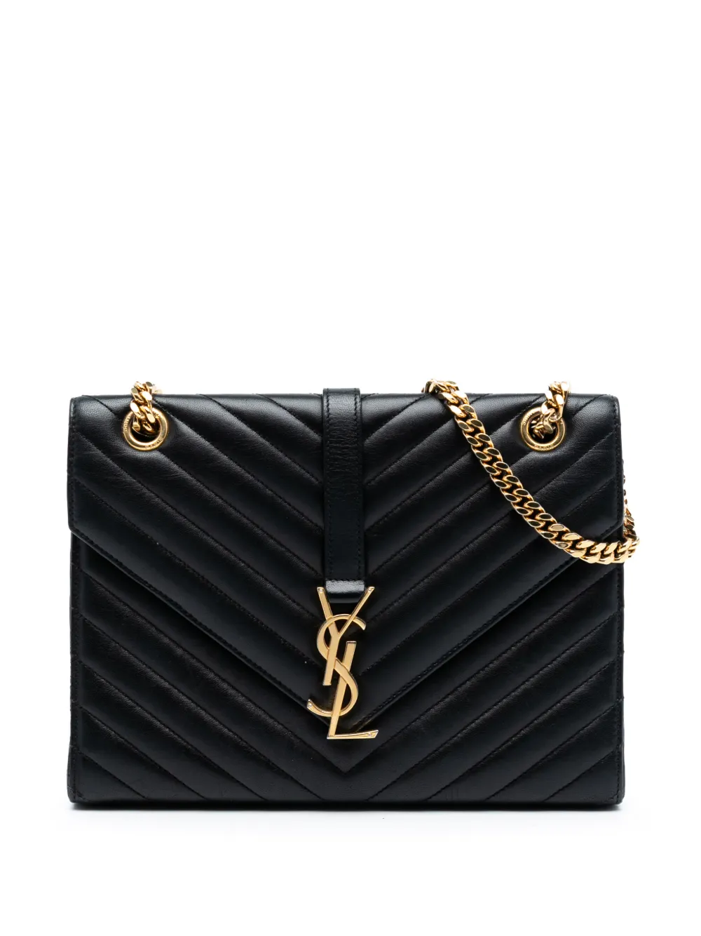 Saint Laurent Pre-Owned 2016 Medium Chevron Calfskin Monogram Envelope Bag shoulder bag | Black | Image 1