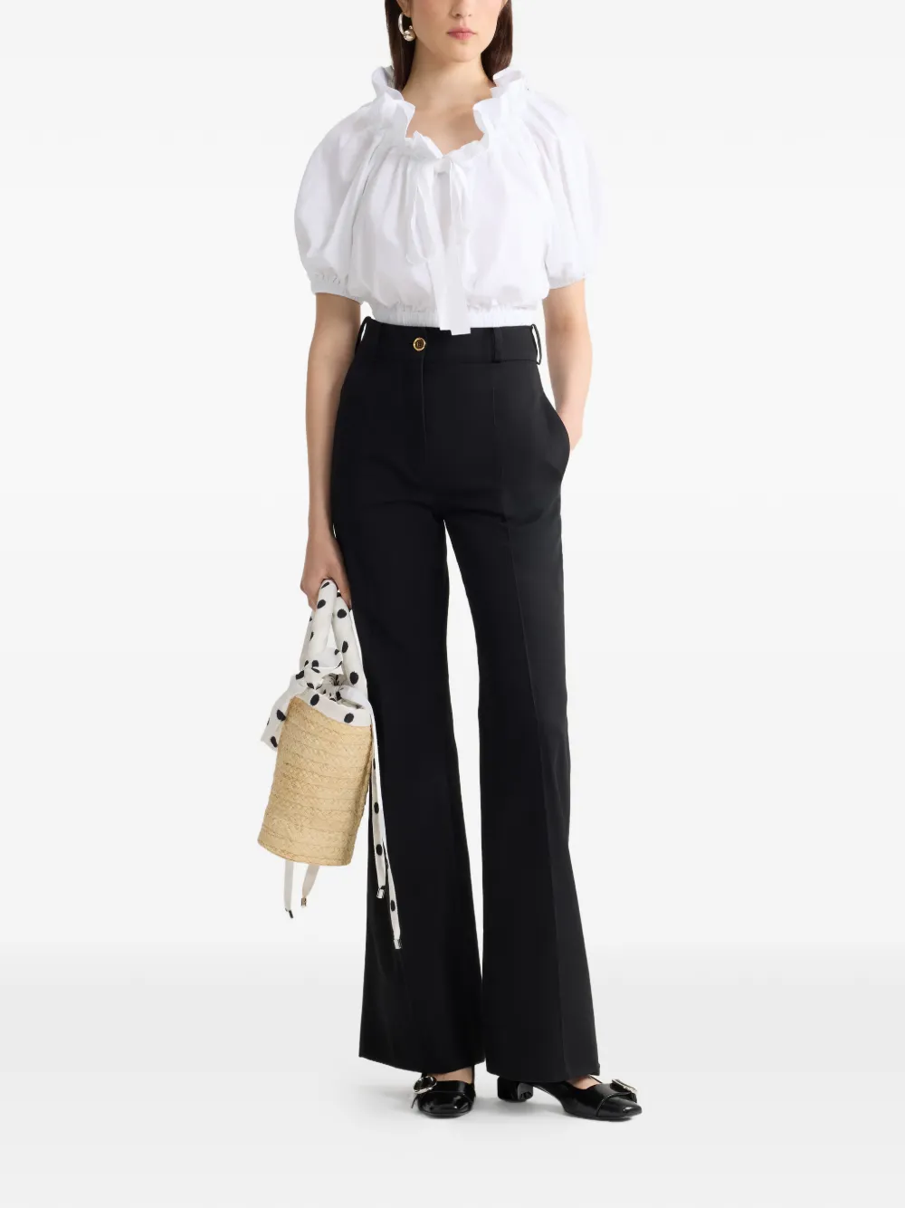 Patou ruffled volume top - Wit