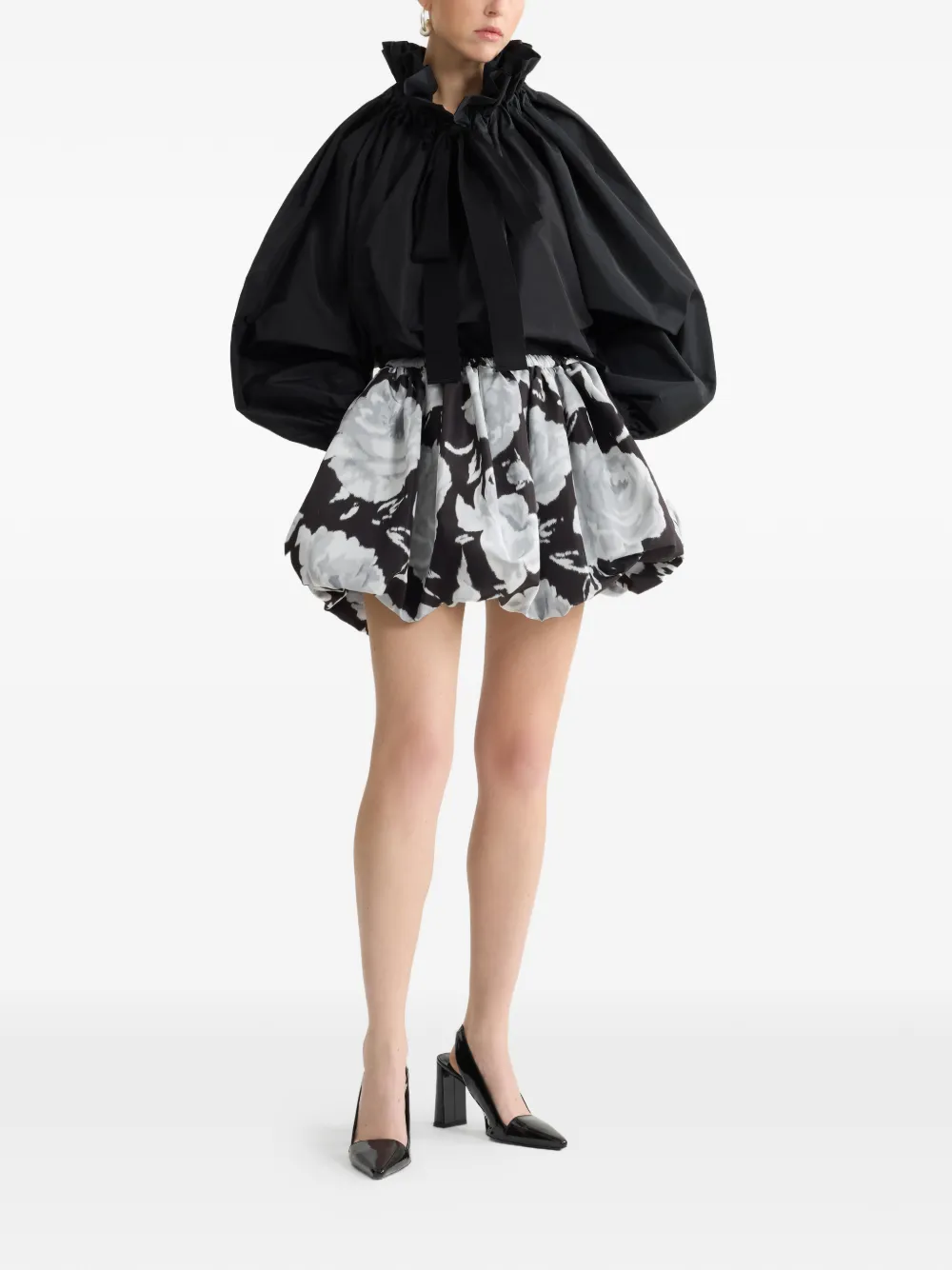 Patou Mini-rok met elastische taille en bloemenprint Zwart