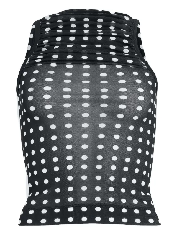 Patou Ruched Polka-dot Top in Black