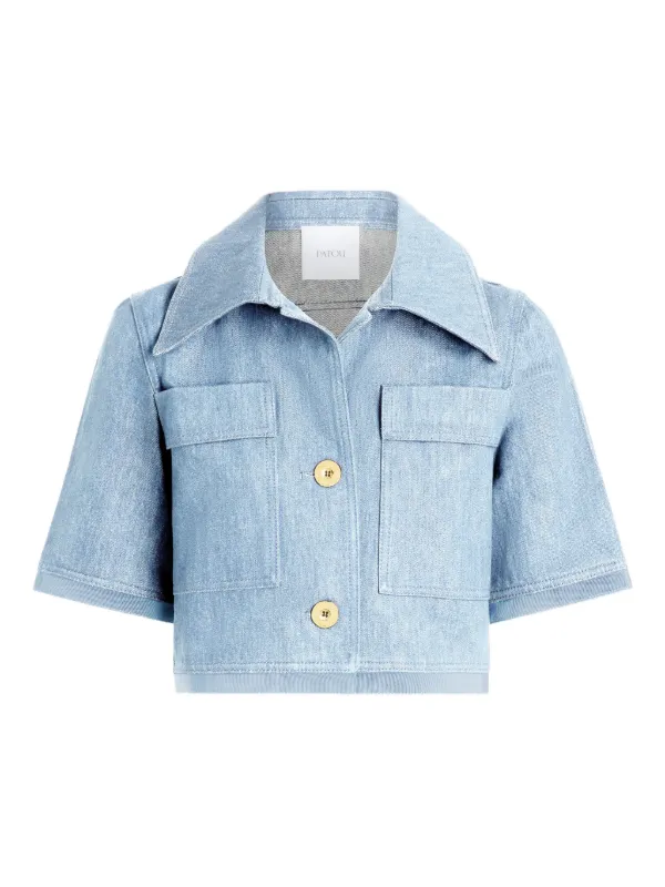 Patou Short-sleeves Cropped Jacket in Blue