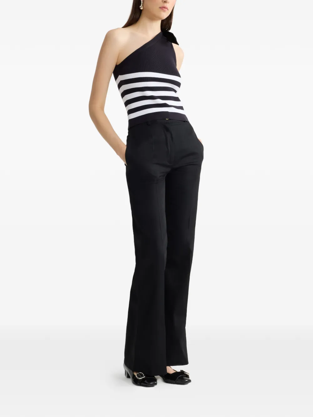 Patou Asymmetrische top met gestreept patroon en strikdetail Blauw