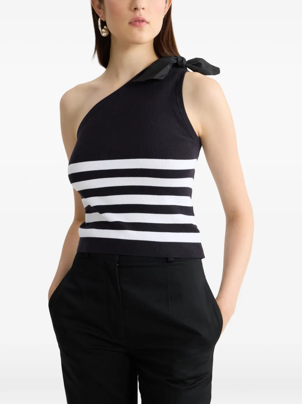 Patou Asymmetrische top met gestreept patroon en strikdetail Blauw