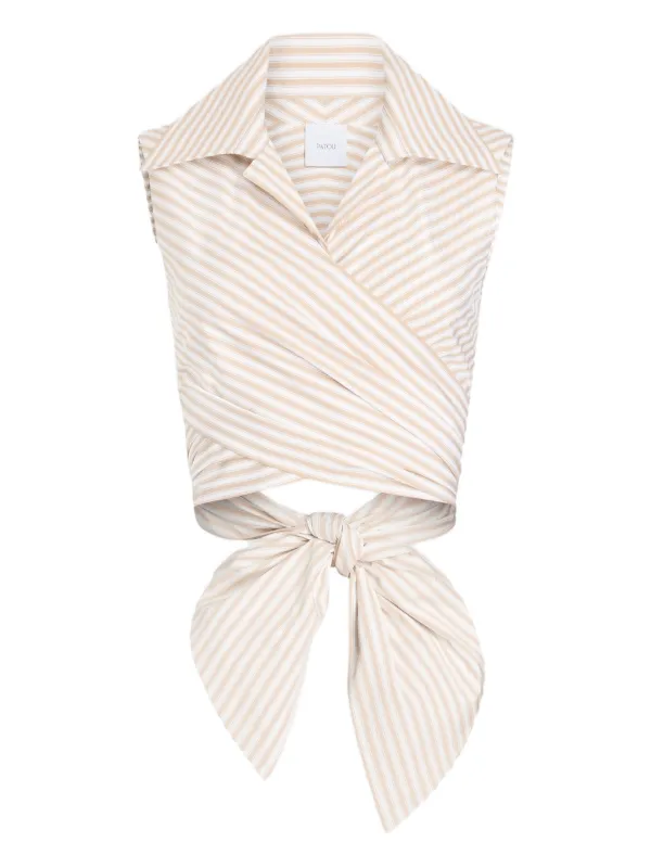 Patou Striped Draped Sleeveless Top in Neutrals