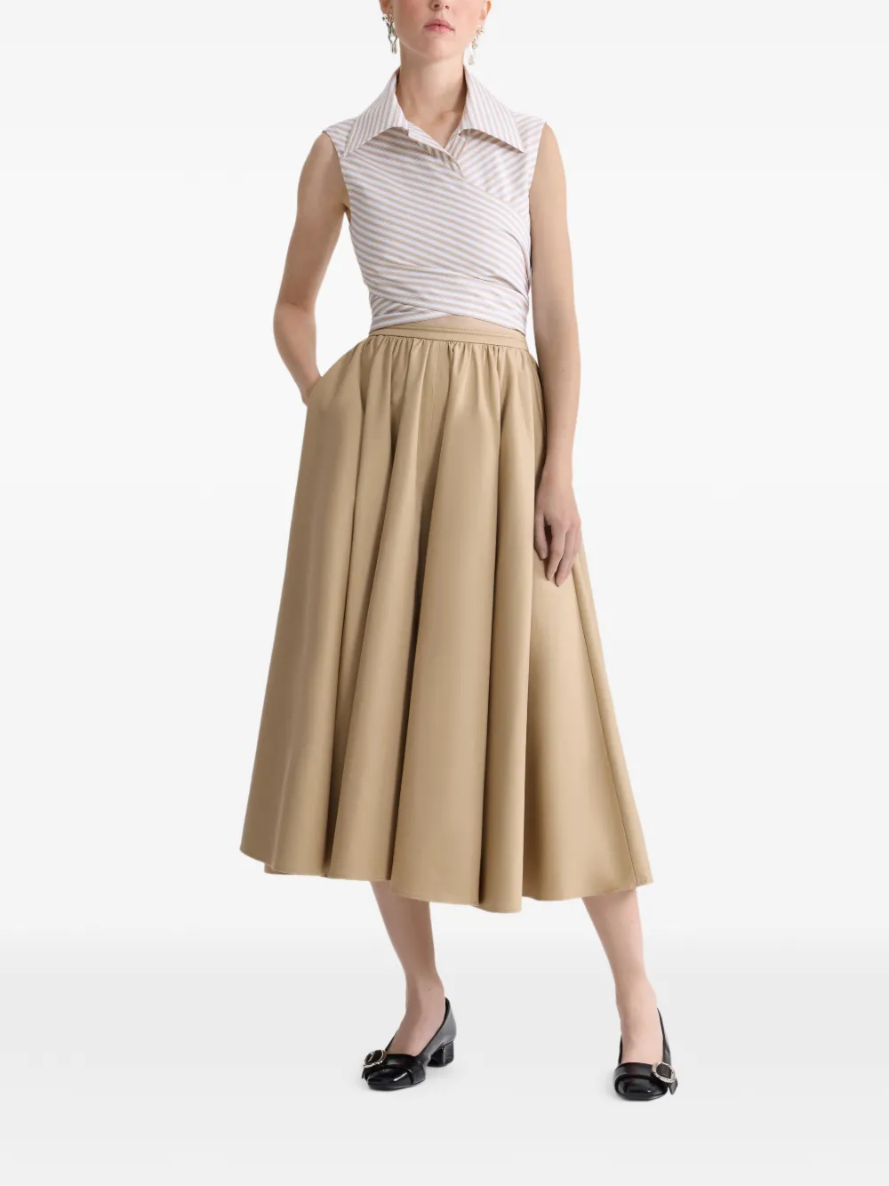  Patou Striped Draped Sleeveless Top - Neutrals 