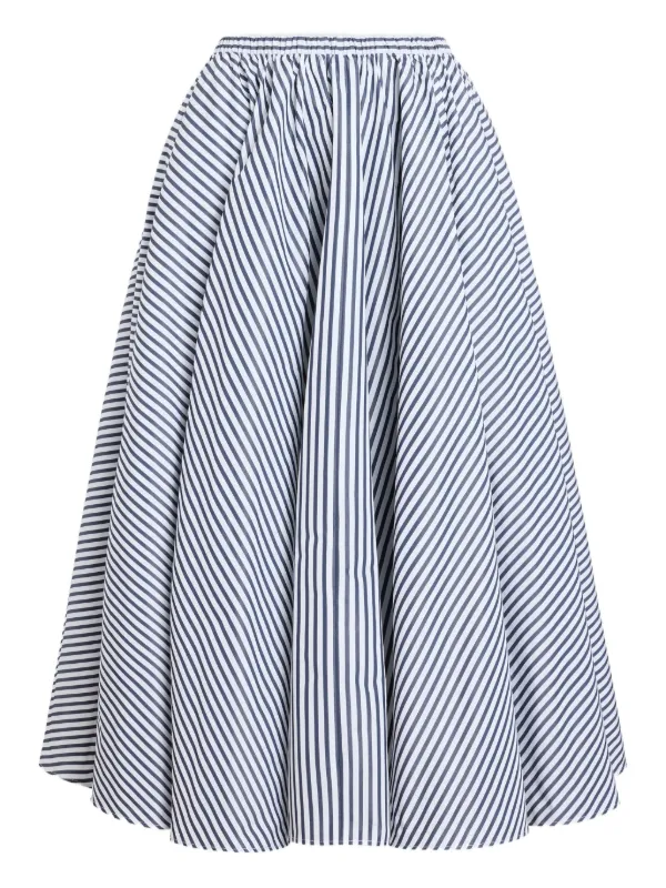 Patou Elasticated-waist Striped Midi A-line Skirt in Blue