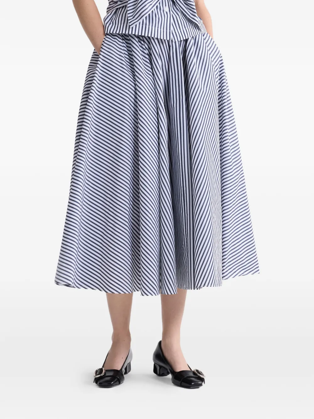  Patou Elasticated-waist Striped Midi A-line Skirt - Blue 