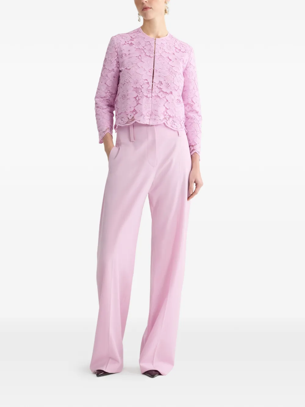  Patou Lace Collarless Jacket - Pink 